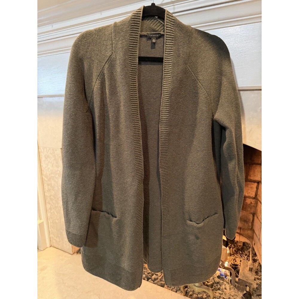 Talbots Open Front Long Green Cardigan Size Medium
